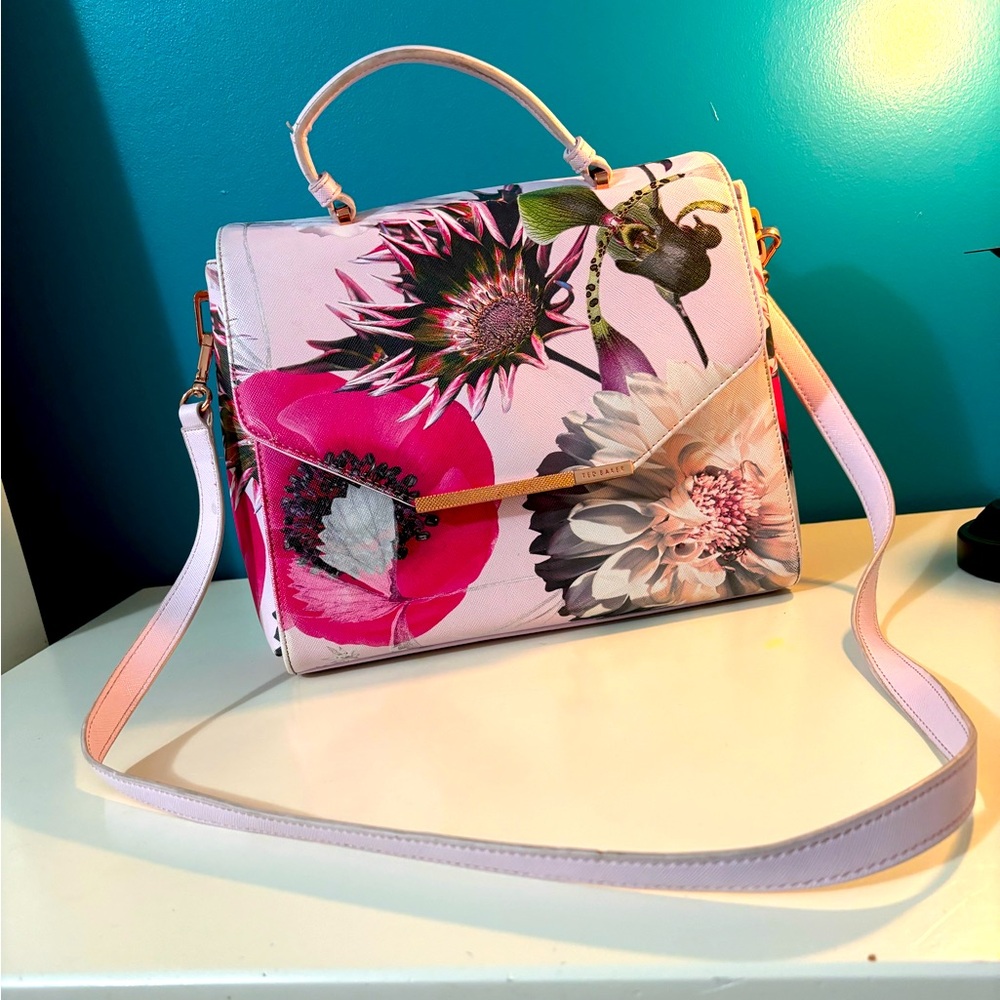 SOLD**** Ted Baker London Pink Floral Purse- top handle and shoulder strap